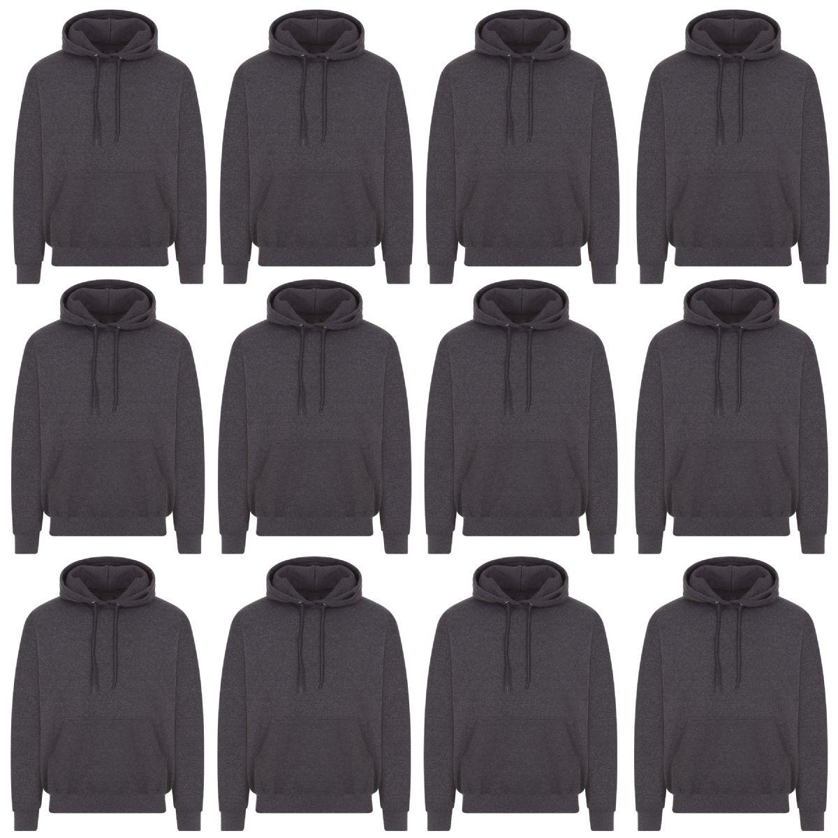 12 Wholesale Unisex Cotton Hoodie Sweatshirt In Gray Size Medium image