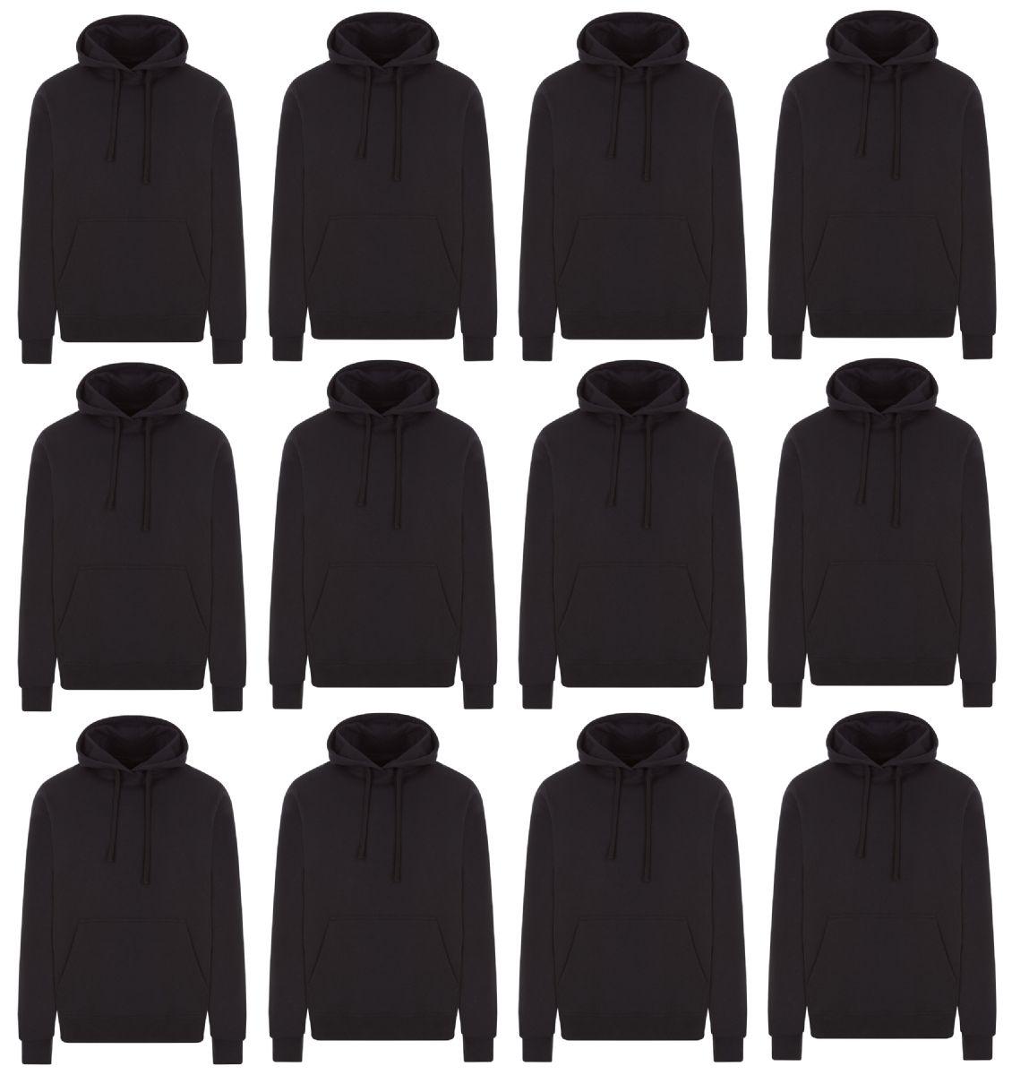 12 Wholesale Unisex Cotton Hoodie Sweatshirt In Black Size Xlarge image