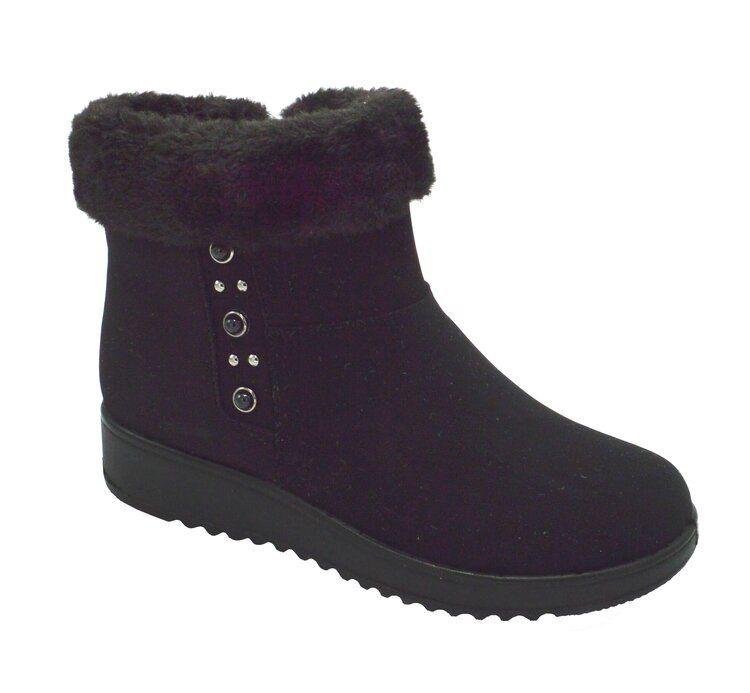 12 Wholesale Women Comfortable Ankle Winter Boots With Fur Lining Color Black Size 7-11 image