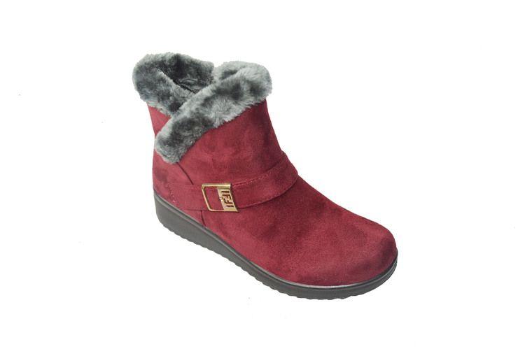 12 Wholesale Women Faux Fur Winter Bow Ankle Boots Color Red Size 7-11 image