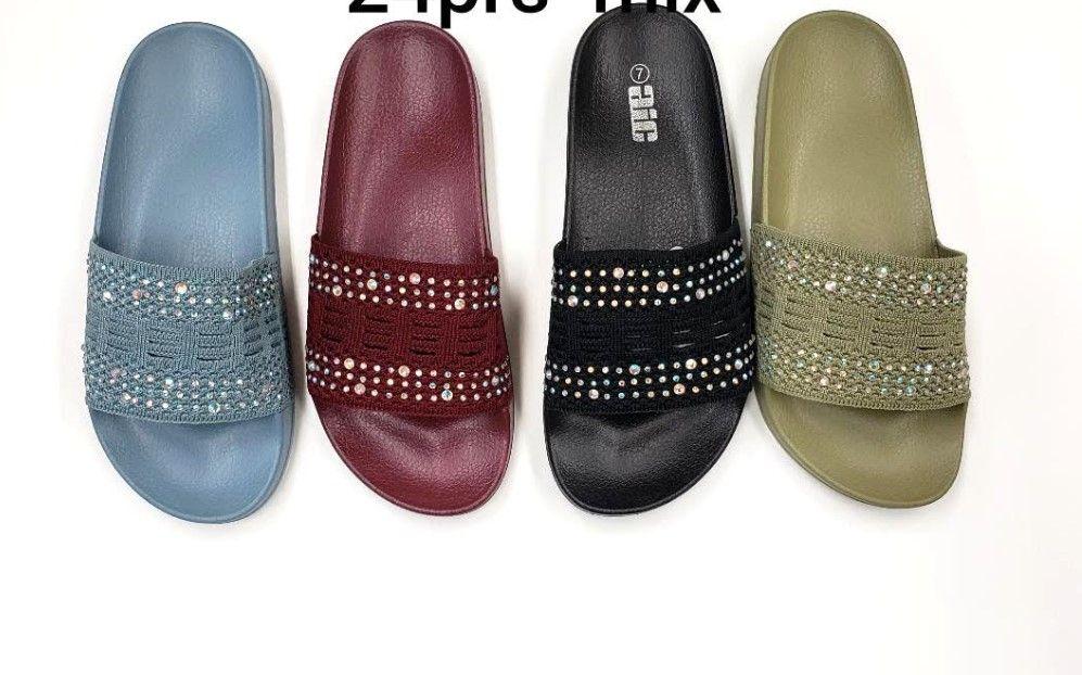 24 Wholesale Women's Knit Beaded Slipper Sandel Size 6-11 image