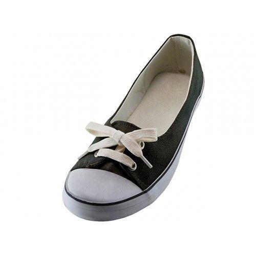 24 Wholesale Women's Lace Up Canvas Shoes In Black Sizes 6-11 image