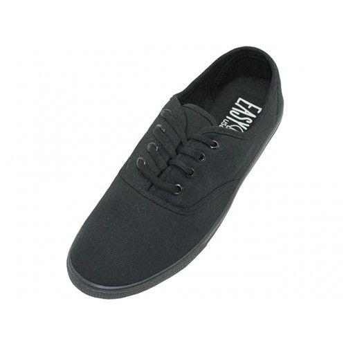 24 Wholesale Women's Lace Up Casual Canvas Shoes In Black Size 8 image