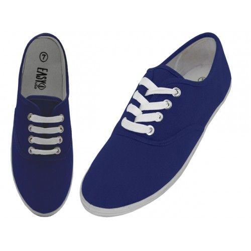 24 Wholesale Women's Lace Up Casual Canvas Shoes In Navy Sizes 6-11 image