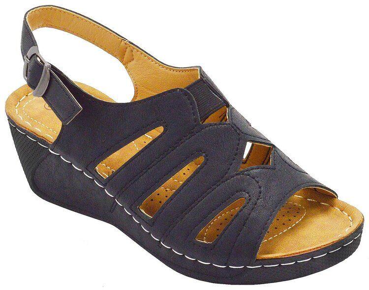 12 Wholesale Women's Sandals Wide Flat Platform Sandals Strap Fashion Summer Open Toe Color Black Size 7-11 image