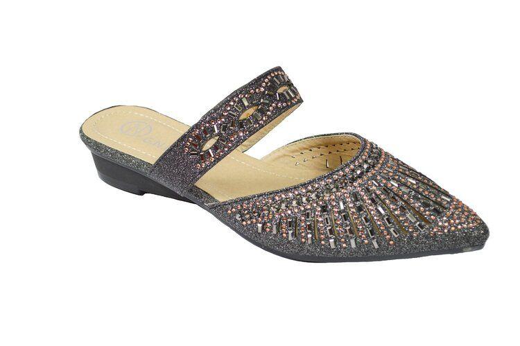 12 Wholesale Women's Strappy Rhinestone Slide Dress Sandal In Blue Color Black Size 7-11 image
