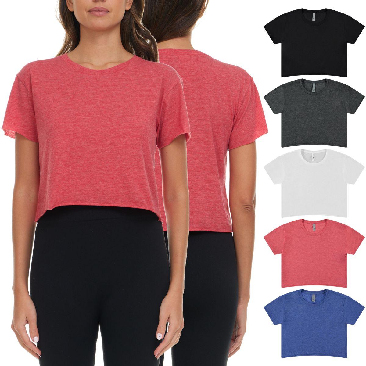 12 Wholesale Womens Assorted Color Cotton Crop Tops Size Medium image