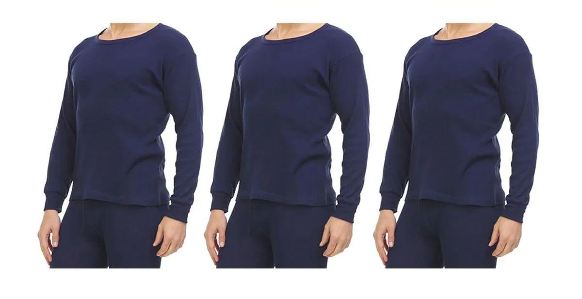 3 Wholesale Yacht And Smith Men's Thermal Long Sleeve Shirt In Navy Size Xlarge image