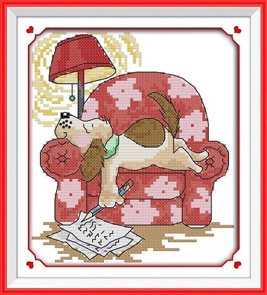 Stamped Cross Stitch - Writing Dog