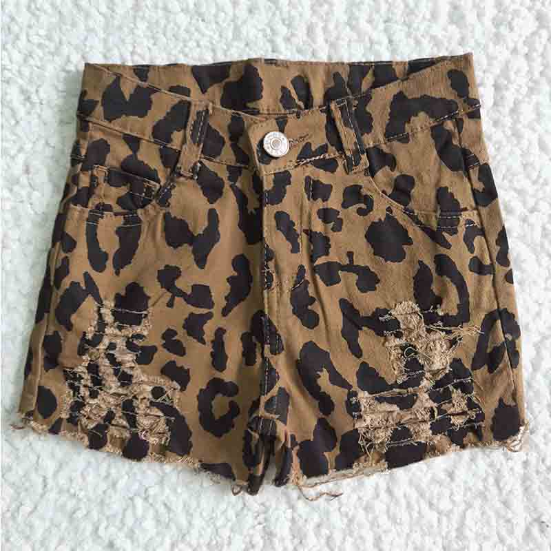 Leopard girls summer denim shorts