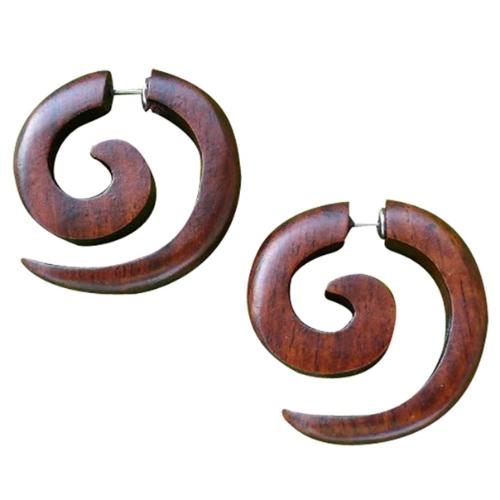 Wooden spiral hoop earring brown