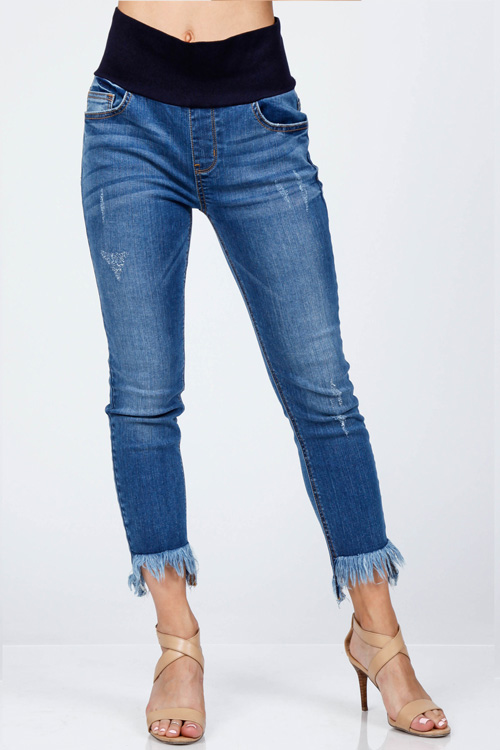 Frayed Hem Cropped High Waist Jean