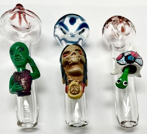 GLASS PIPES WITH FIGURINES