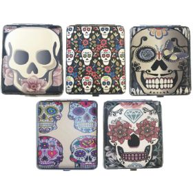 CANDY Skull Design Leather Wrapped Metal Cigarette Case