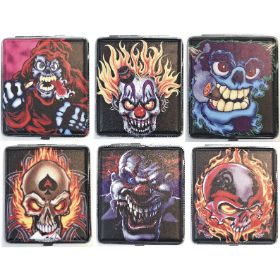 Skull Design LEATHER Wrapped Metal Cigarette Case