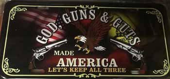 God Gun and Guts Metal LICENSE PLATE