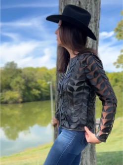 Women's Faux Leather Leaf SHORT jacket- Black