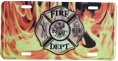 Fire Dept with Flames Embossed LICENSE PLATE