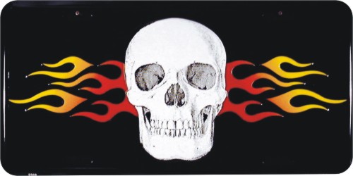SKULL with Flames License Plate