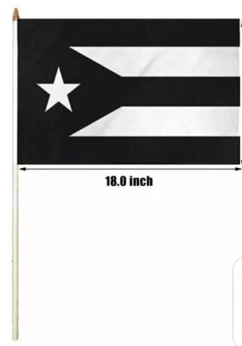 PUERTO RICO ''BLACK'' FLAG 12'' X 18'' WITH WOOD STICK