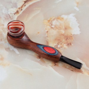 H-1 exotic wood PIPE with GLASS bowl