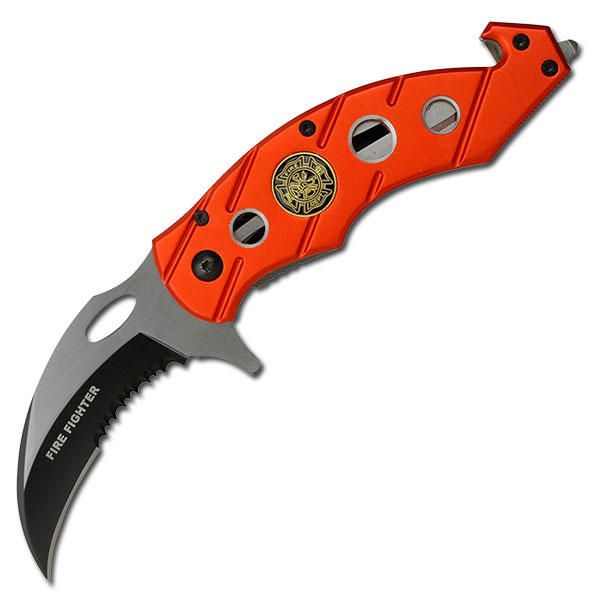 '' Fire Fighter '' Karambit Rescue Folder Spring Assist KNIFE