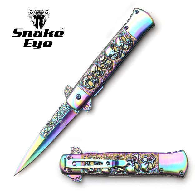Snake Eye Tactical  Rainbow Stiletto Knife 5'' Closed with Clip