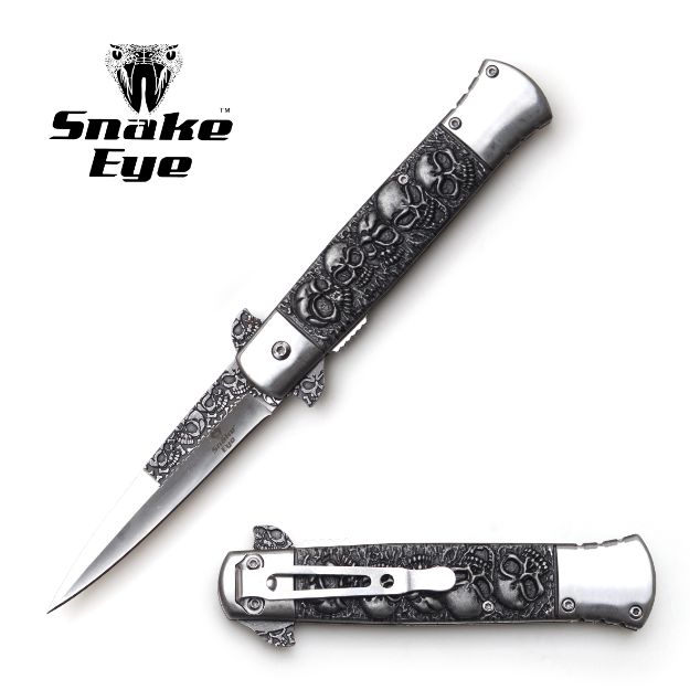 Snake Eye Tactical  Silver Stiletto KNIFE 5'' Closed with Clip