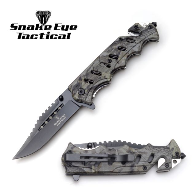 Snake Eye Rescue Style Spring Assist Knife 5'' Closed