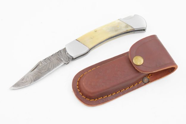 Wild Turkey Handmade Damascus Blade Folding Knife