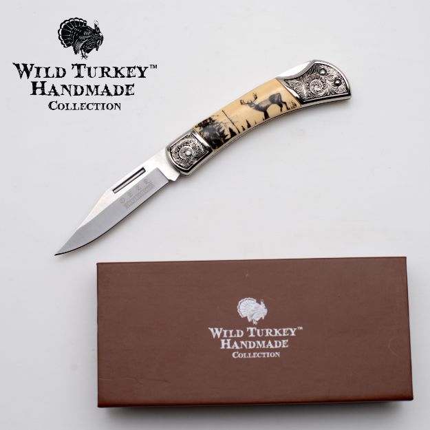 Wild Turkey Handmade Collection scrimshaw style Folding KNIFE
