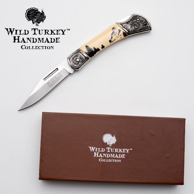 Wild Turkey Handmade Collection scrimshaw style Folding KNIFE