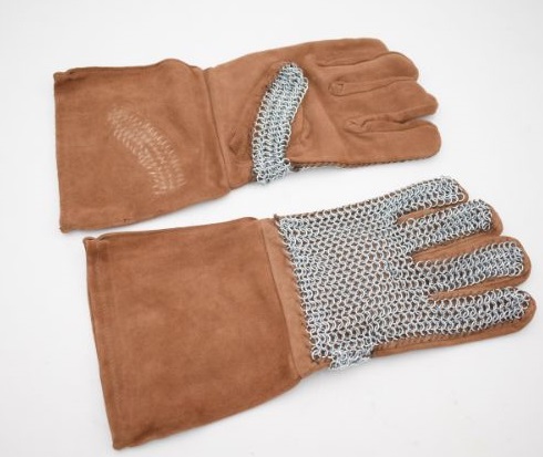 Medieval Warrior Leather Gloves with Chainmail Silver One Size