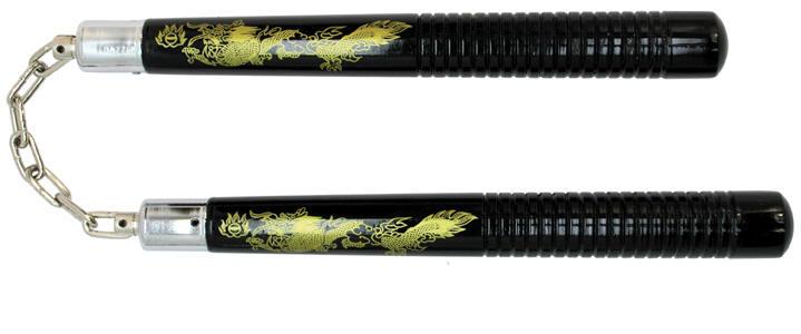 12'' Nunchuck Black Wood GOLD Dragon