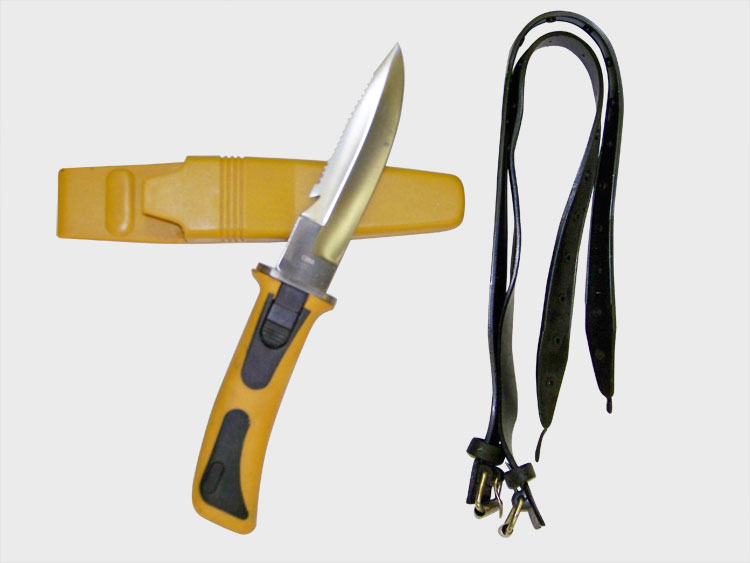 Diving Knife. Rubber Grip Handle 9'' Overall Yellow