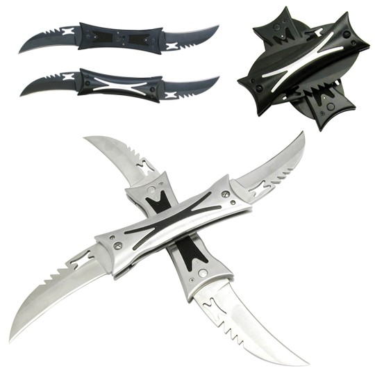 Double Impact 4 Blades Fantasy Folder KNIFE Silver