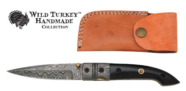 Wild Turkey Handmade Damascus Blade Folding Knife 4.5''