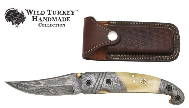 Wild Turkey Handmade Damascus Blade Folding KNIFE 4.5''