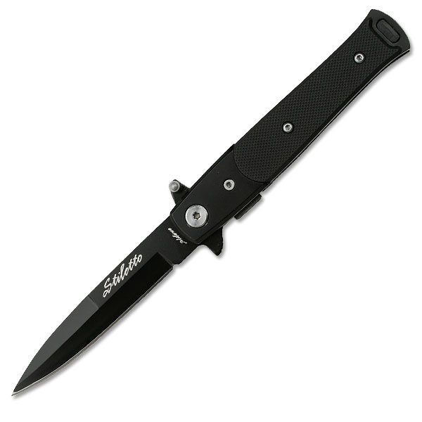 Stiletto Style Black Finish G10 Handle Spring Assisted KNIFE