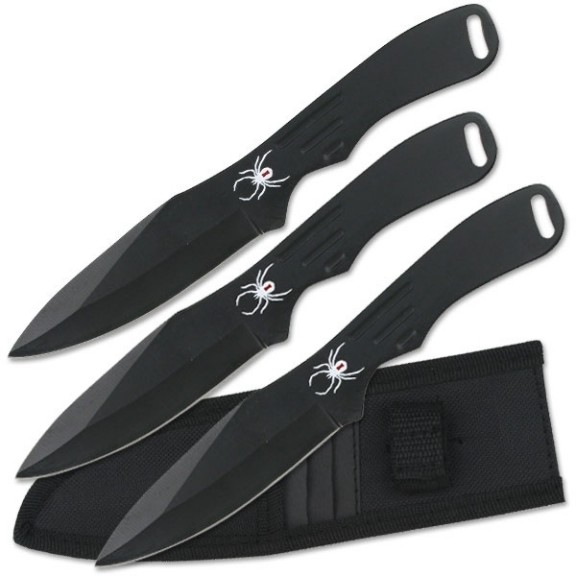3pc Throwing KNIFE Set with Velcro Carrying Case 8'' Overall Black