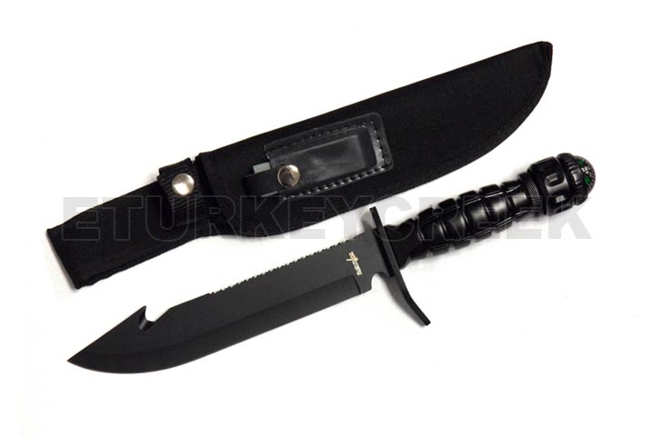 SURVIVAL KNIFE 13.75'' Overall W/Case & SURVIVAL Kit. Black