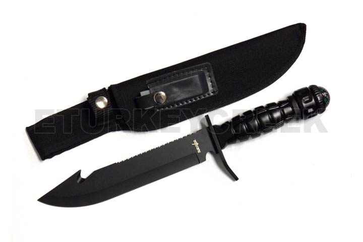 Survival Knife 13.75'' Overall W/Case & Survival Kit. Black