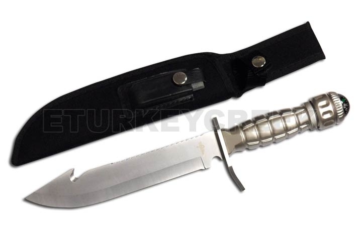 SURVIVAL KNIFE 13.75'' Overall W/Case & SURVIVAL Kit. Silver