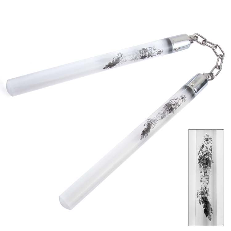 12'' Clear Acrylic Nunchaku DRAGON on Handle