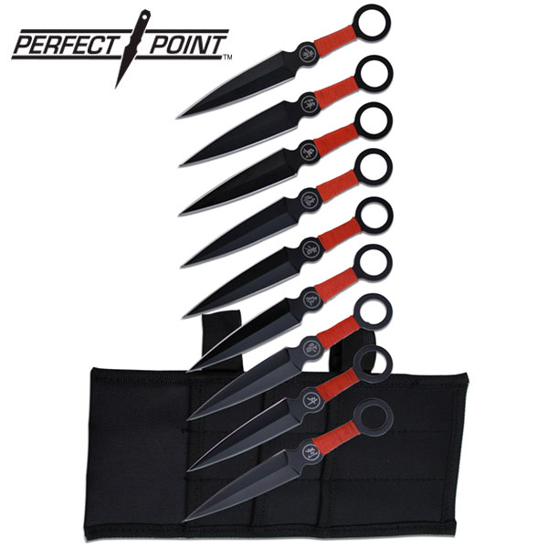 9pc Throwing KNIFE Set Red Cord Wrapped Handle. 6'' Overall