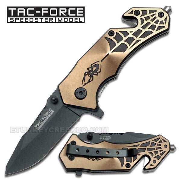 '' Mini Spider '' Rescue Style Spring Assist Knife 3.5'' COPPER