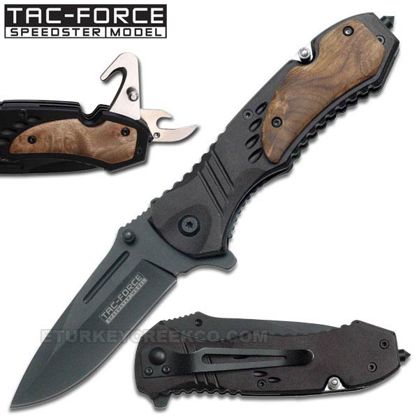 '' Tac-Force '' Rescue Style Spring Assist KNIFE 4.5'' Closed Wood