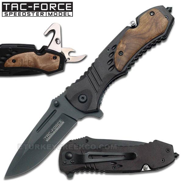 '' Tac-Force '' Rescue Style Spring Assist Knife 4.5'' Closed Wood