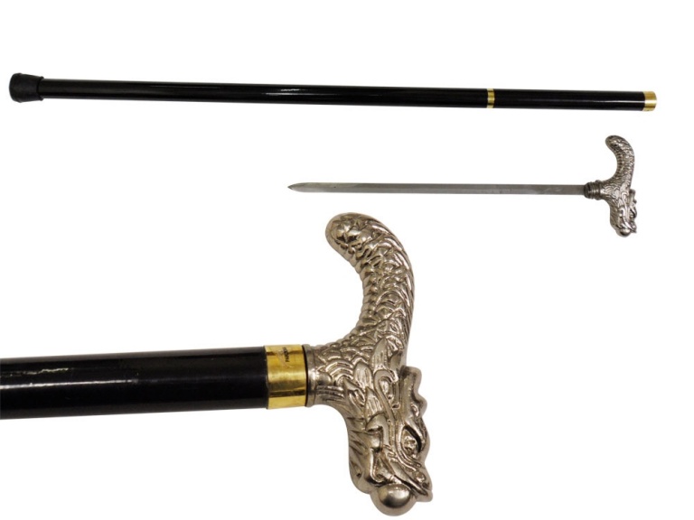 '' Dragon'' Walking CANE with Hidden SWORD 34'' Overall