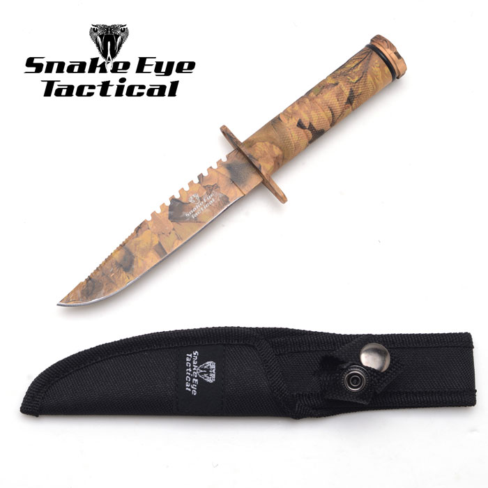 Snake Eye Tactical Camo SURVIVAL KNIFE with Nylon Case 8.5''